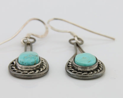 Navajo Dangle Earrings 925 Silver Natural Turquoise Native American Artist C.80s