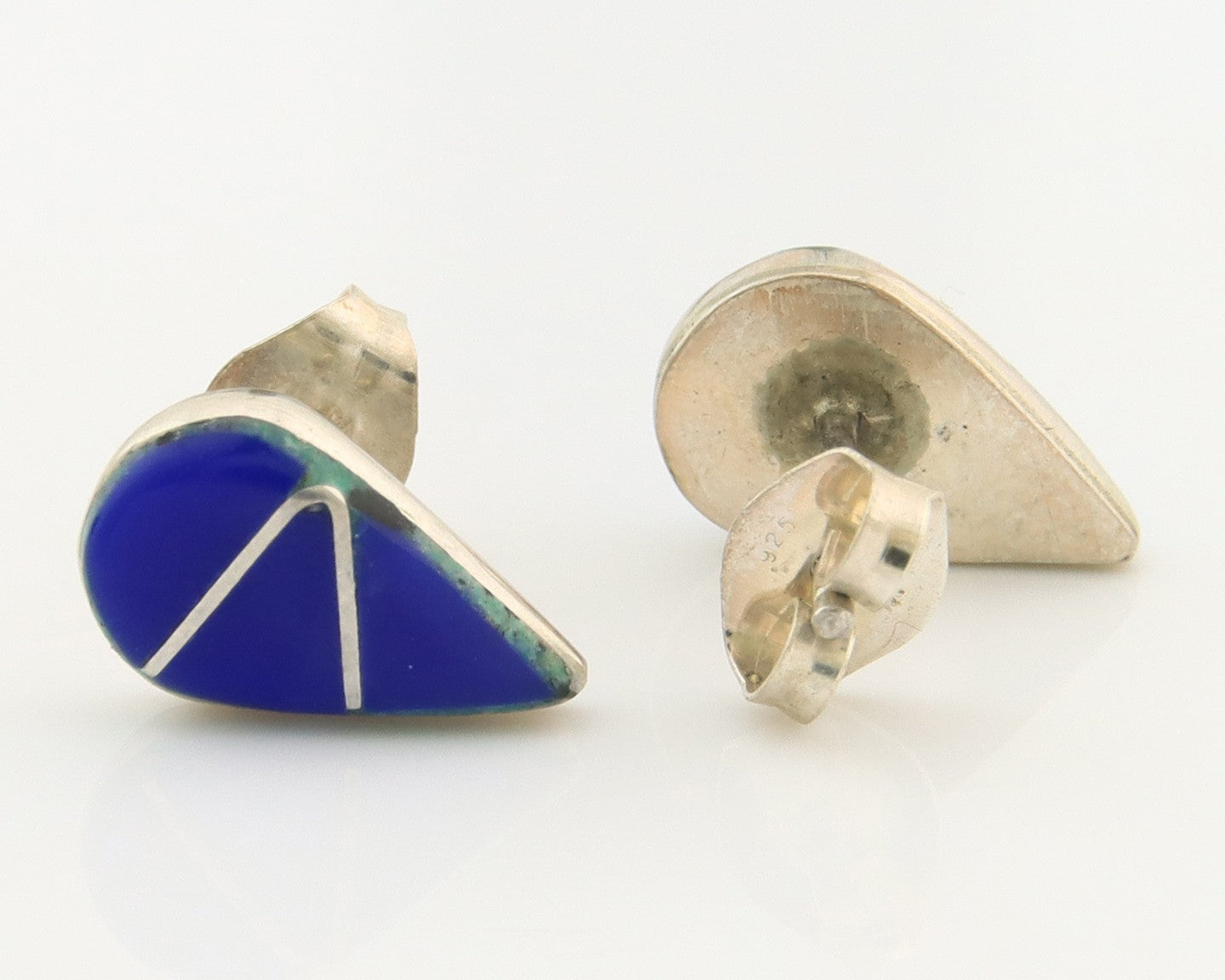 Navajo Earrings Sterling Silver Inlaid Natural Lapis Vintage Handmade