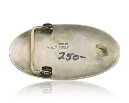 Navajo Belt Buckle 925 Sterling Silver Signed T Billy 1.5x2.5 in C.80's