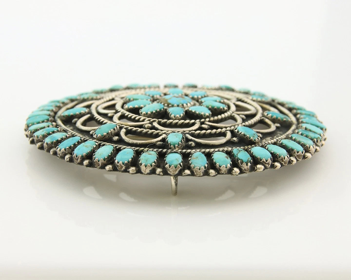 Navajo Handmade Pin Sterling Silver Turquoise Vintage Artist Signed LMB
