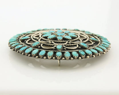 Navajo Handmade Pin Sterling Silver Turquoise Vintage Artist Signed LMB