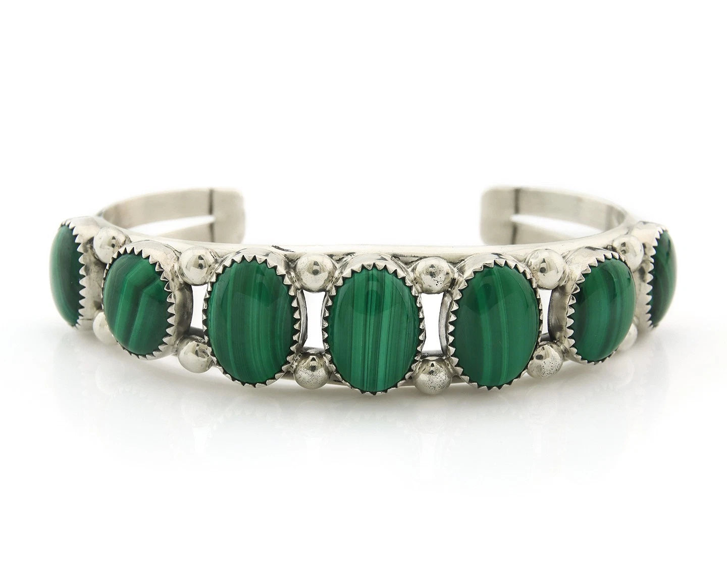 Navajo Cuff Bracelet Sterling Silver Natural Malachite Artist Signed PY