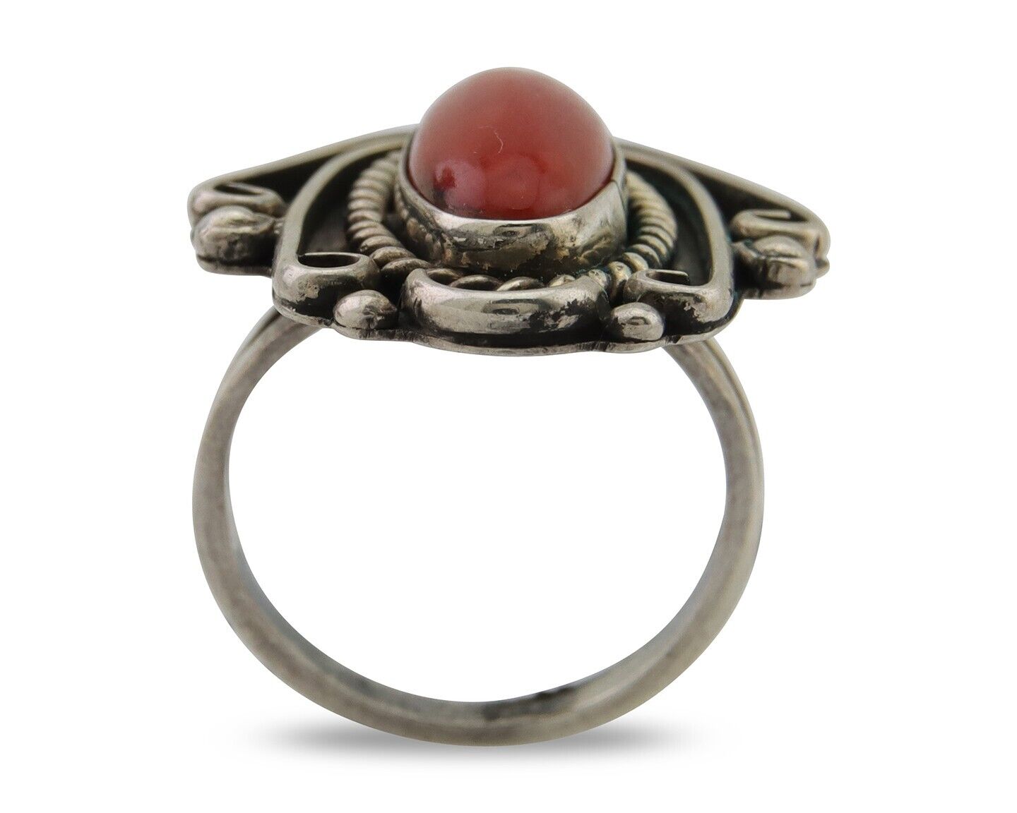 Navajo Ring 925 Silver Natural Coral Handmade Native Artist Size 5.75