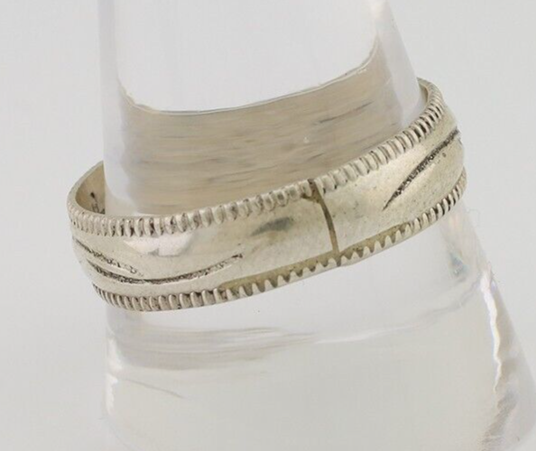Navajo Hand Stamped Band 925 Silver 6.0 mm Native Artist Size 11.75 C.80's