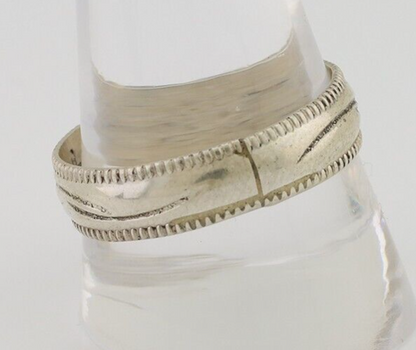 Navajo Hand Stamped Band 925 Silver 6.0 mm Native Artist Size 11.75 C.80's