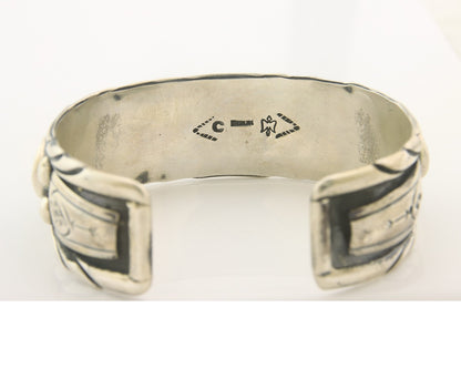 Men Navajo Bracelet Sterling Silver Natural Malachite Vintage Signed C Montoya