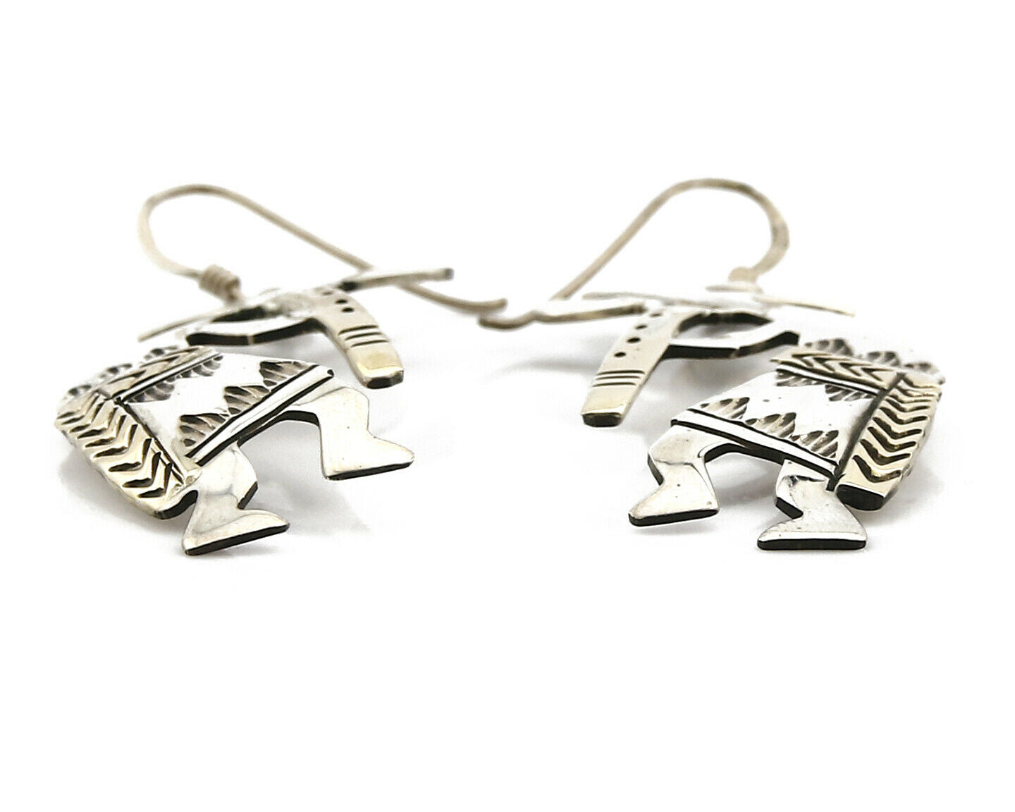 Navajo Dangle Earrings .925 Silver & 14k Solid Yellow Gold Kokopelli Signed RT