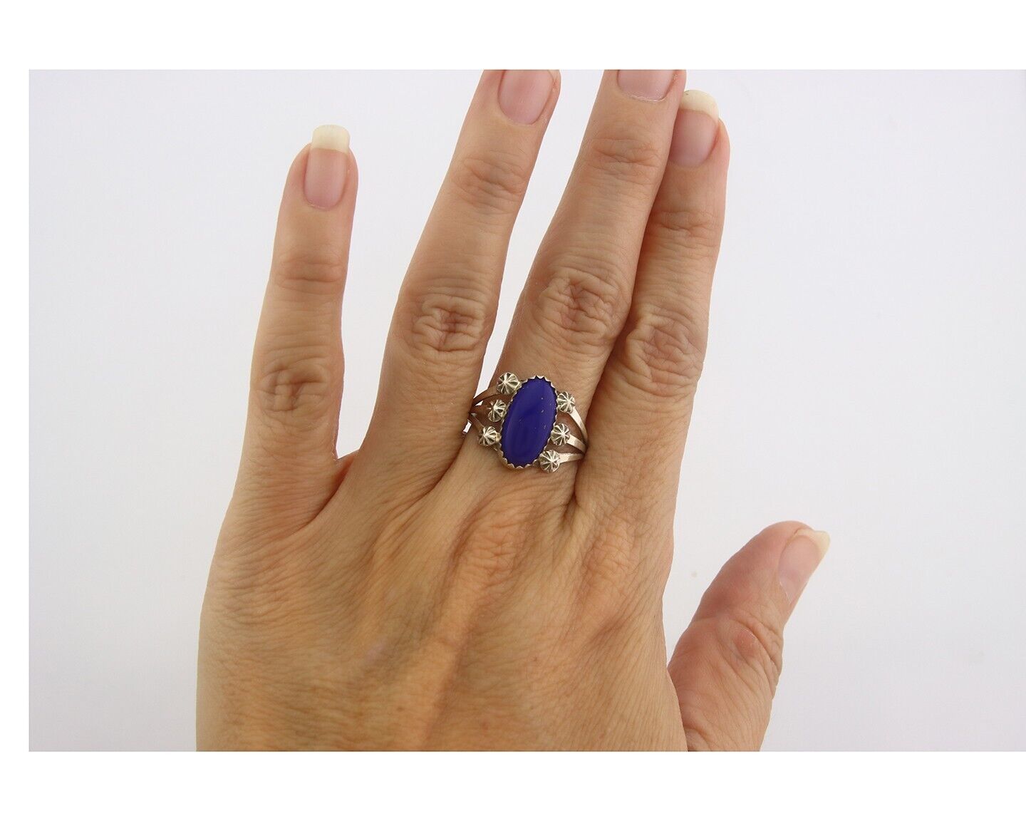 Navajo Ring 925 Sterling Natural Lapis Handmade Native Artist C.80's