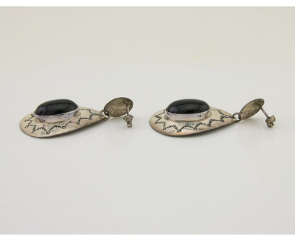 Navajo Handmade Earrings 925 Silver Onyx Artist Douglas Etsitty C.80's