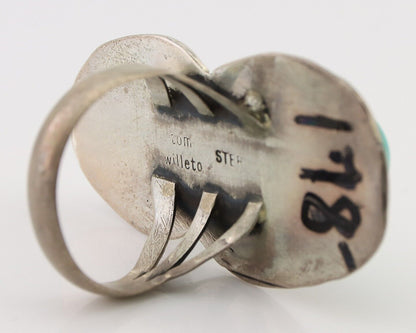 Navajo Handmade Ring 925 Silver Natural Tuquoise Artist Signed Tom Willeto C.80s
