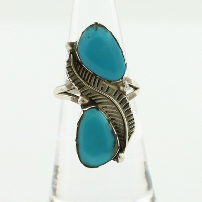 Navajo Ring 925 Silver Blue Turquoise Artist Signed K C.80's