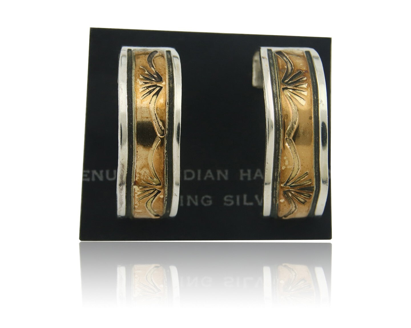 Navajo Hoop Earrings 925 Silver & Gold Artist Signed Randall Endito C.80's