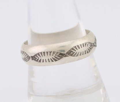 Navajo Hand Stamped Band 925 Silver 6.0 mm Signed Larry Chavez Size 9.25 C.80's