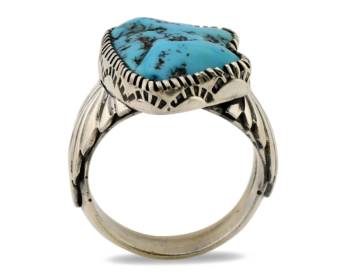 Navajo Ring .925 Silver Sleeping Beauty Turquoise Artist Signed DK C.80's