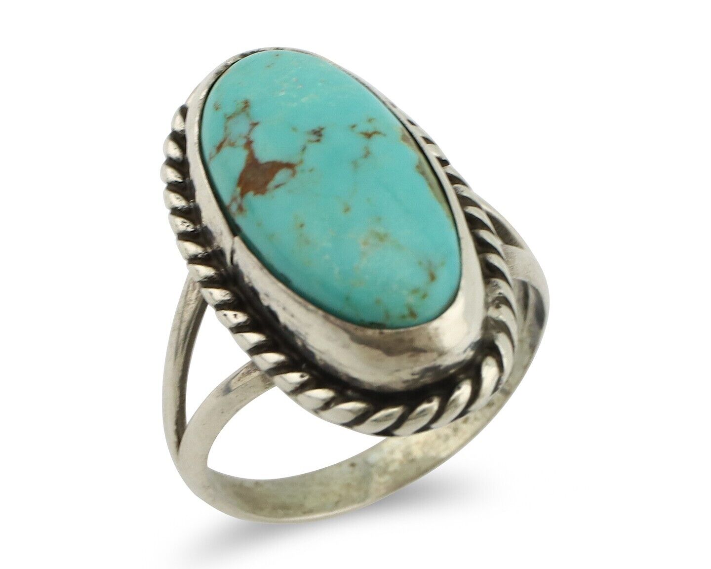 Navajo Ring 925 Silver Kingman Turquoise Native American Artist C.80's