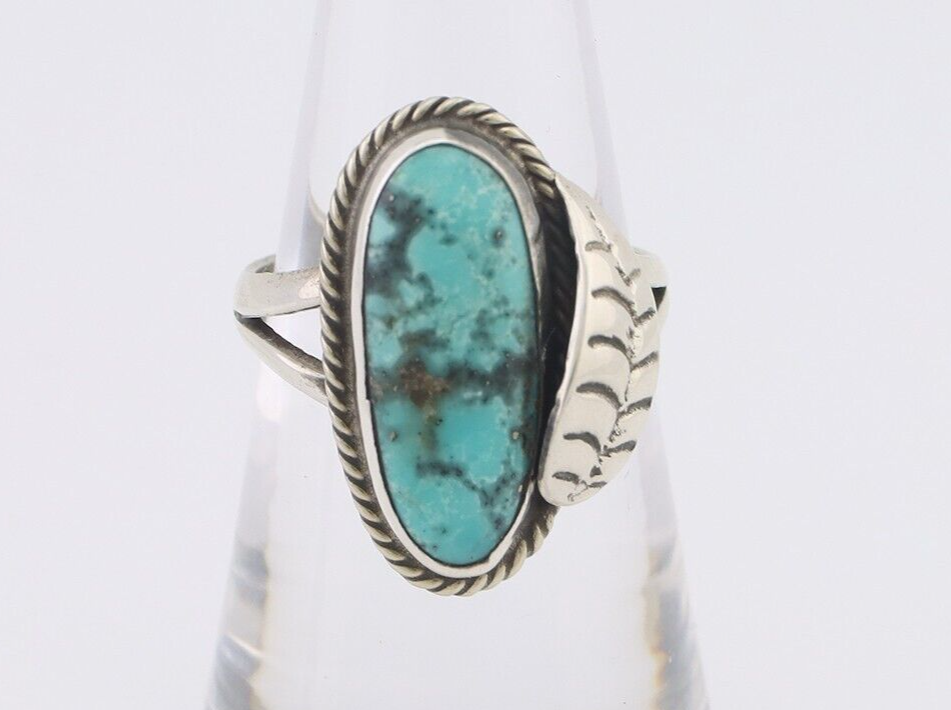 Navajo Ring 925 Silver Blue Gem Turquoise Native American Artist C.80's