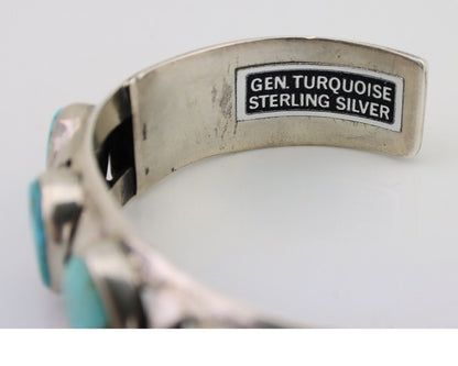 Navajo Cuff Bracelet 925 Silver Natural Blue Turquoise Signed M Montoya C.80's