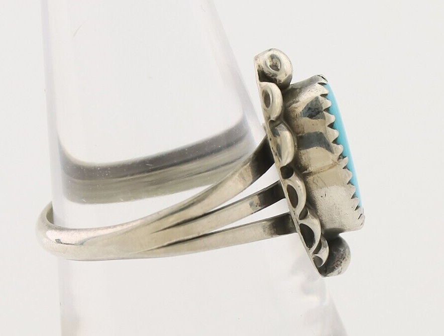 Navajo Ring 925 Silver Sleeping Beauty Turquoise Artist Signed SC C.80's