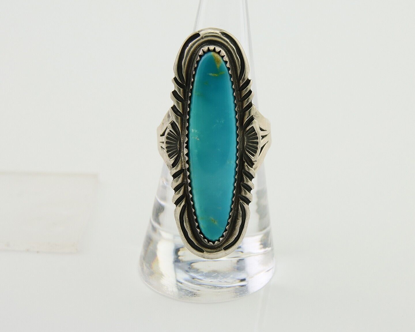Navajo Hand Stamped Ring 925 Silver Turquoise Native Artist Begay C.80's