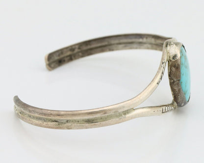 Navajo Bracelet 925 Silver Natural Blue Turquoise Artist Signed JH C.80's