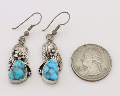 Navajo Handmade Earrings 925 Silver Natural Turquoise Native Artist C.80's