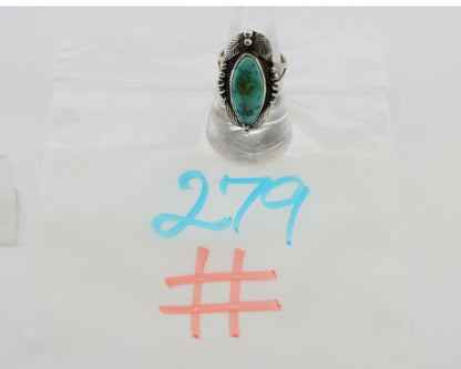 Navajo Ring 925 Silver Natural Blue Turquoise Artist Signed GR HEART C.80's
