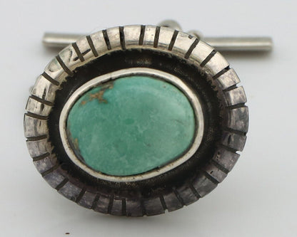 Navajo Tie Tack 925 Silver Natural Mined Turquoise Native American Artist C.80's