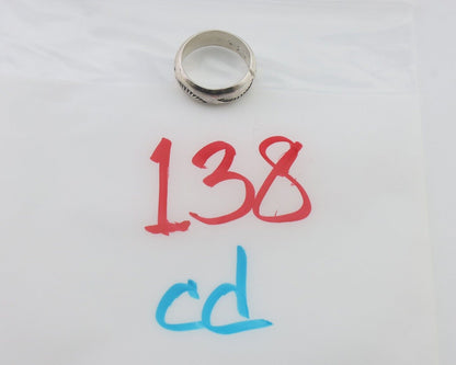 Navajo Hand Stamped Band 925 Silver 6.0 mm Signed Larry Chavez Size 5.5 C.80's