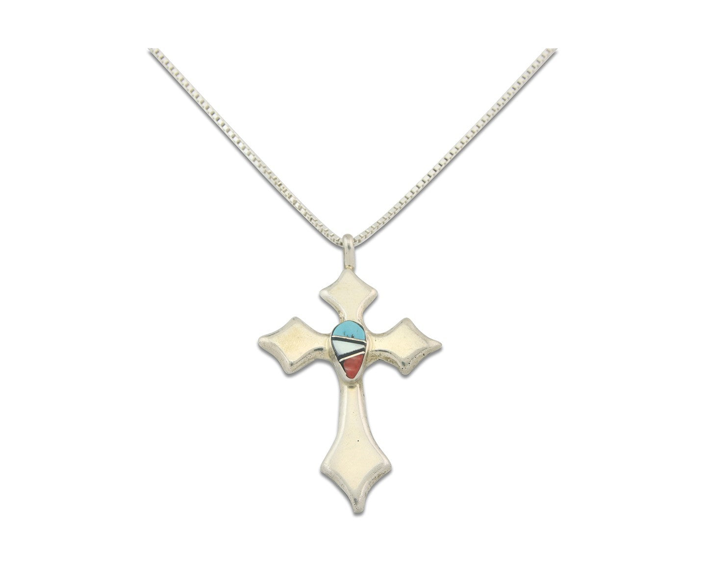 Navajo Cross Necklace Sterling Silver Authentic Natural Gemstones Signed M