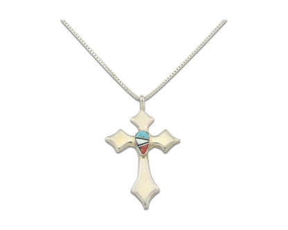 Navajo Cross Necklace Sterling Silver Authentic Natural Gemstones Signed M
