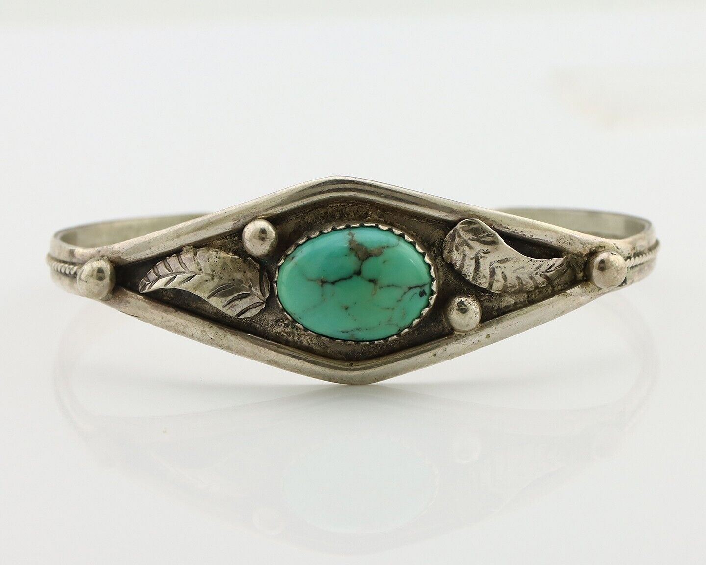 Navajo Bracelet 925 Silver Spiderweb Turquoise Native American Artist C.80's