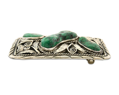 Navajo Belt Buckle 925 Silver Natural Green Slab Turquoise Signed C Montoya C80s