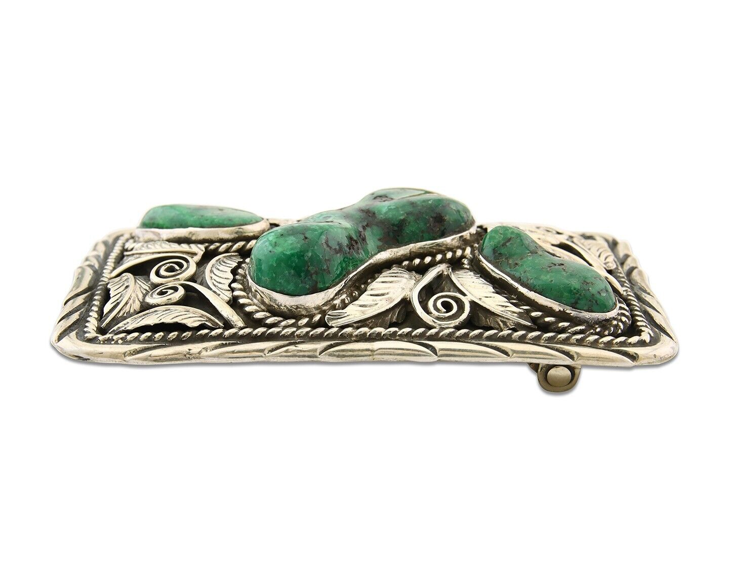 Navajo Ranger Belt Buckle 925 Silver Mined Green Turquoise Signed H Martinez C80