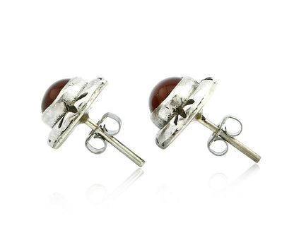 Navajo Hand Stamped Natural Mined Cornelian .925 SOLID Silver Stud Earrings
