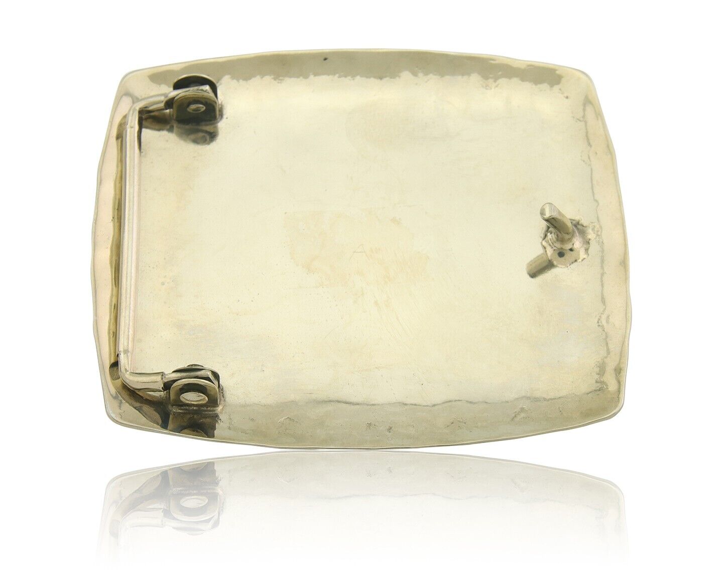 Navajo Belt Buckle .999 Nickel Agate Native Artist Handmade 2.5 x 3.0 in C.80s