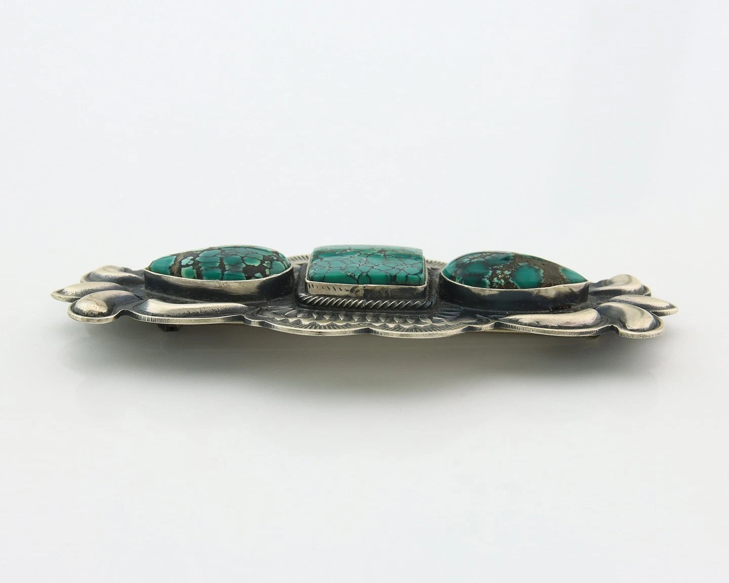 Navajo Handmade Pin Sterling Silver Turquoise Vintage Artist Signed PJ Begay