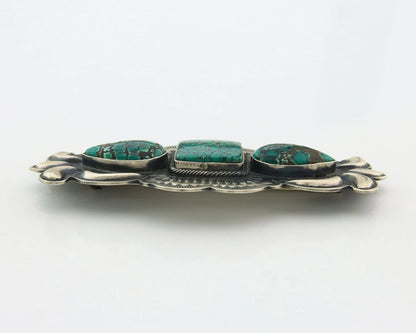 Navajo Handmade Pin Sterling Silver Turquoise Vintage Artist Signed PJ Begay