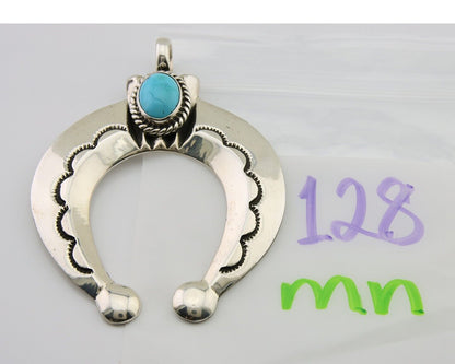 Navajo Naja Pendant 925 Silver Turquoise Heavy Hand Stamped Native Artist C.80's