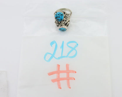Navajo Handmade Ring 925 Silver Sleeping B Turquoise Artist Signed IHMJ C.80's