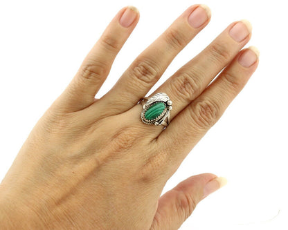 Navajo Ring 925 Silver Natural Mined Malachite Artist Signed Justin Morris C.80s