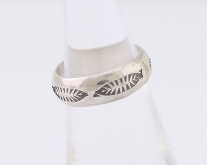 Navajo Hand Stamped Band 925 Silver 6.0 mm Signed Larry Chavez Size 5.75 C.80's