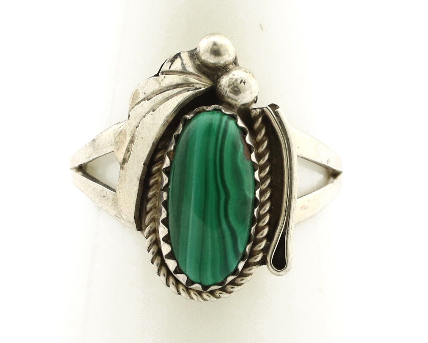 Navajo Ring 925 Silver Natural Mined Malachite Artist Signed Justin Morris C.80s