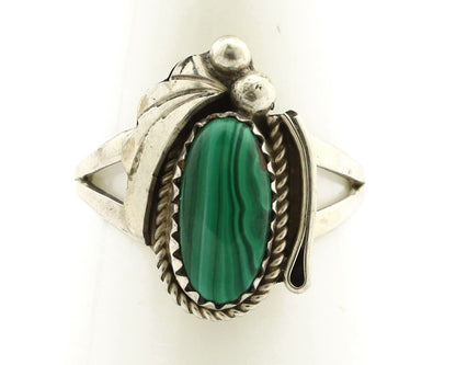 Navajo Ring 925 Silver Natural Mined Malachite Artist Signed Justin Morris C.80s