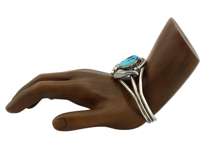 Navajo Bracelet 925 Silver Sleeping Beauty Turquoise Artist Signed MLS C.80's