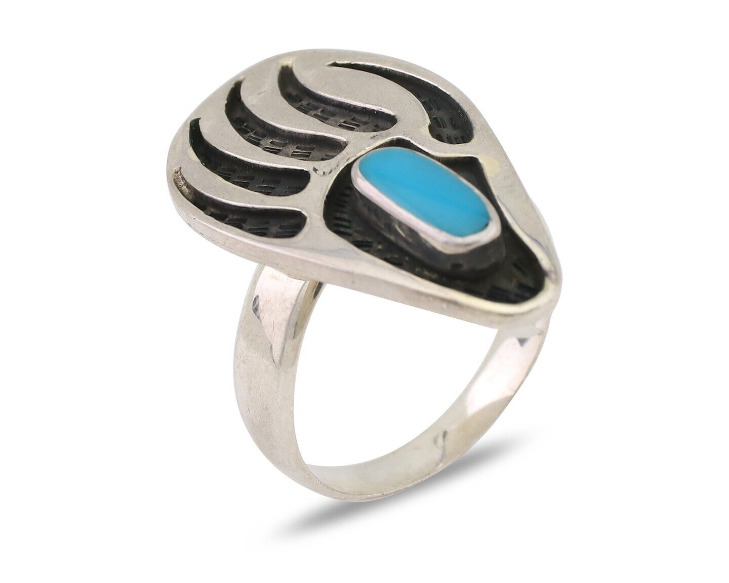 Navajo Badger Paw Ring 925 Silver Turquoise Native American Artist C.80's