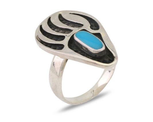 Navajo Badger Paw Ring 925 Silver Turquoise Native American Artist C.80's