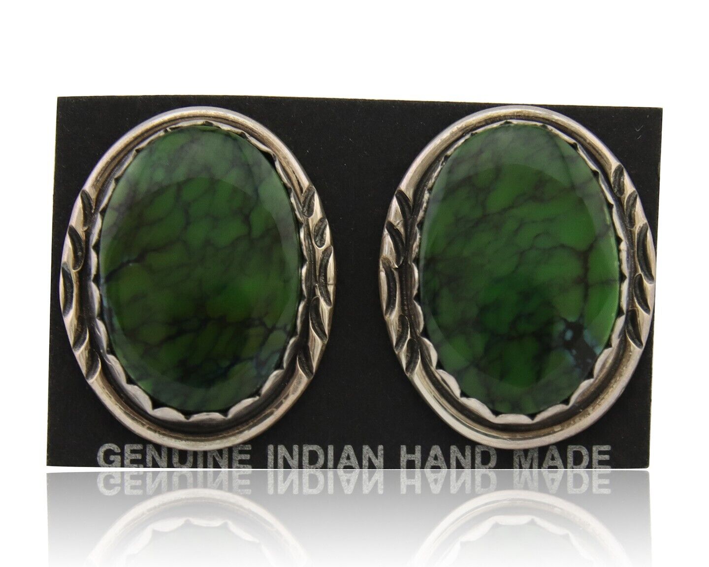 Navajo Earrings 925 Silver Natural Green Native American Artist C.80's