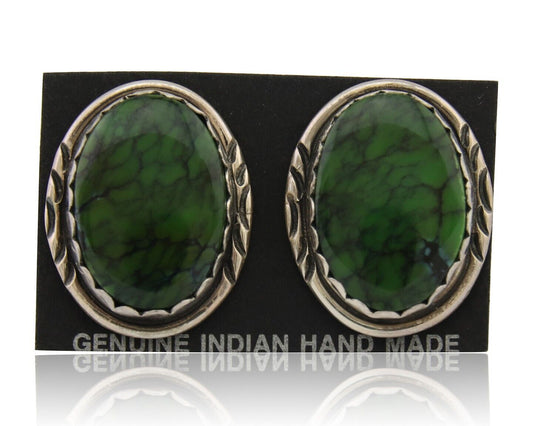 Navajo Earrings 925 Silver Natural Green Native American Artist C.80's