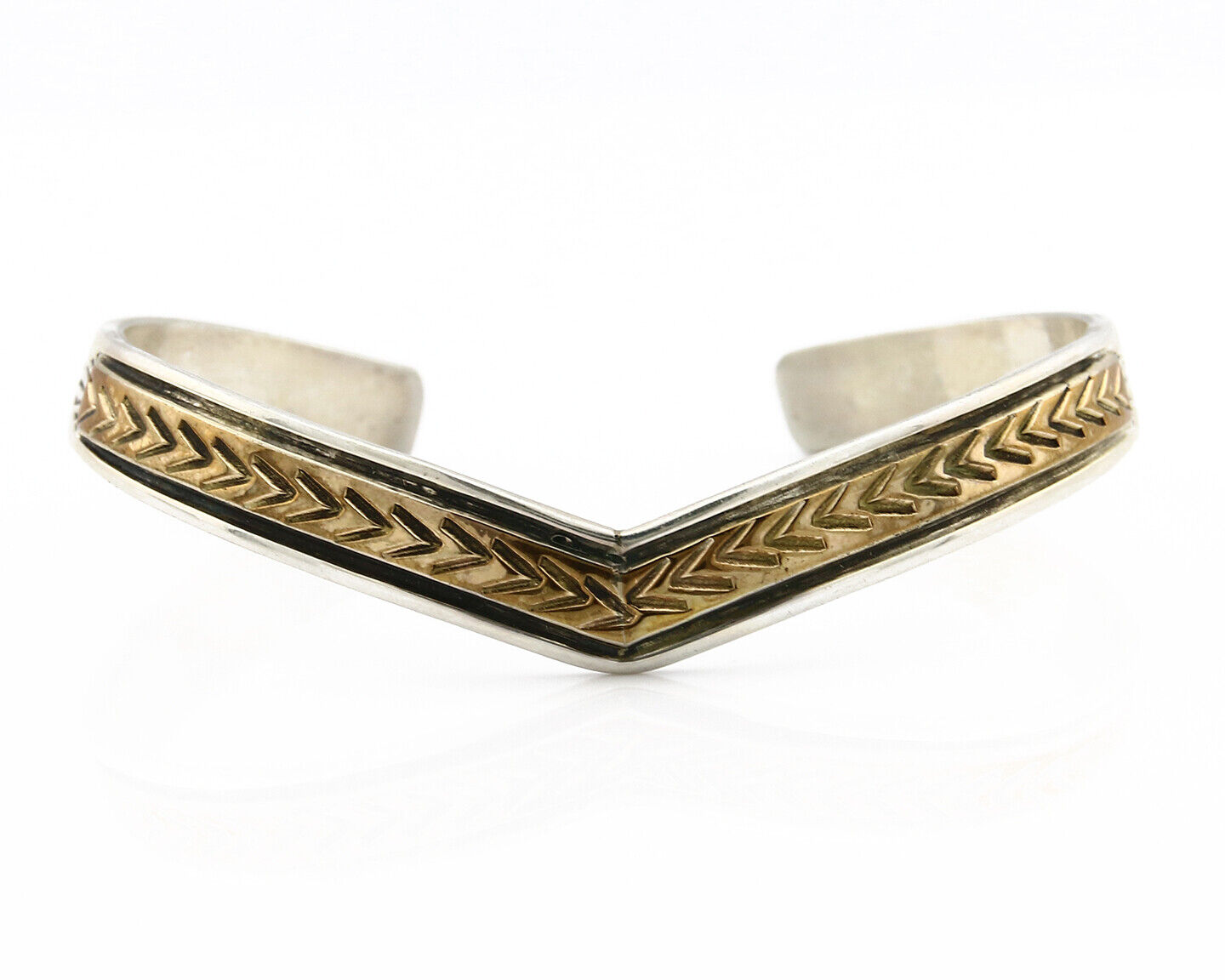 Navajo Bracelet .925 SOLID Silver & 12K Gold Plated Signed Artist RL C.80's