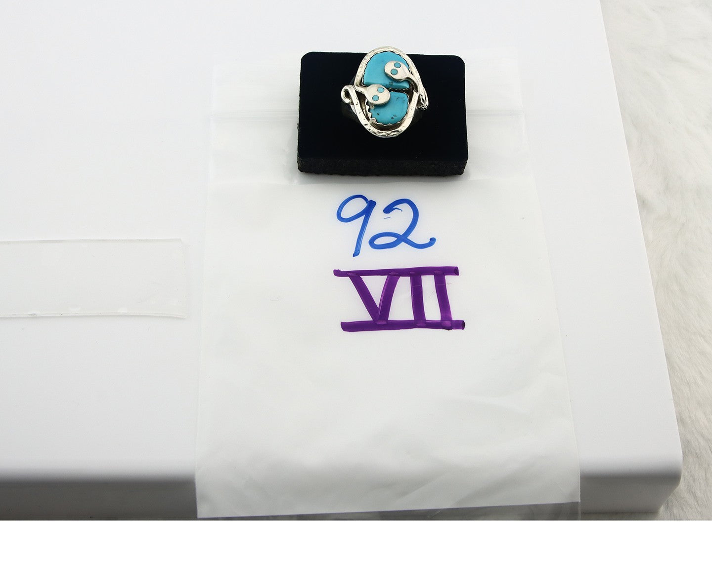 Men Heavy Zuni Snake Ring 925 Silver Turquoise Signed EFFIE CALAVASA C.80's